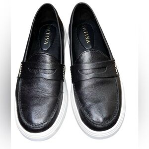 Patina Black Leather Penny Loafers - Women